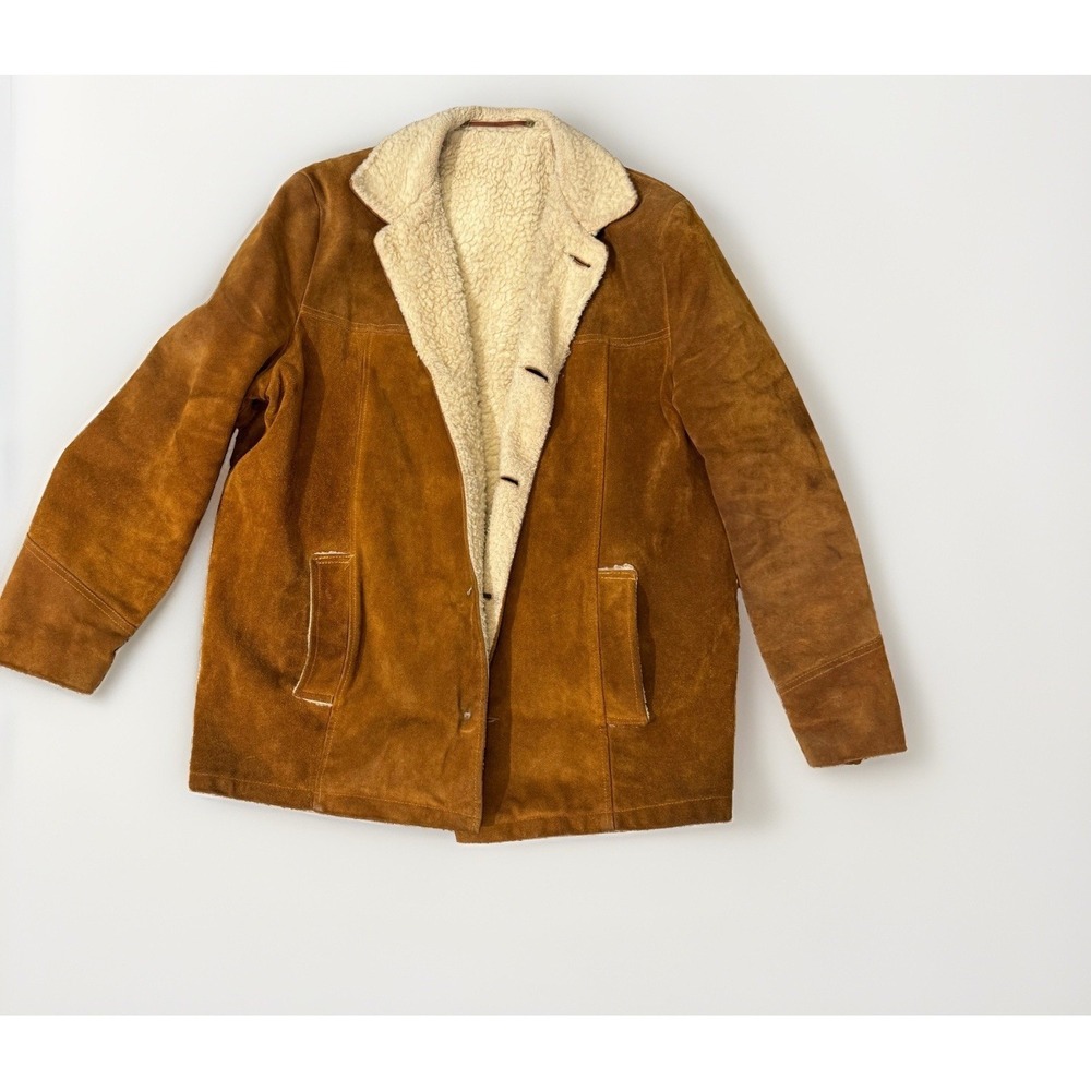 Vintage Suede Jacket Mens Size 44 Brown Western Sherpa Lined Outerwear